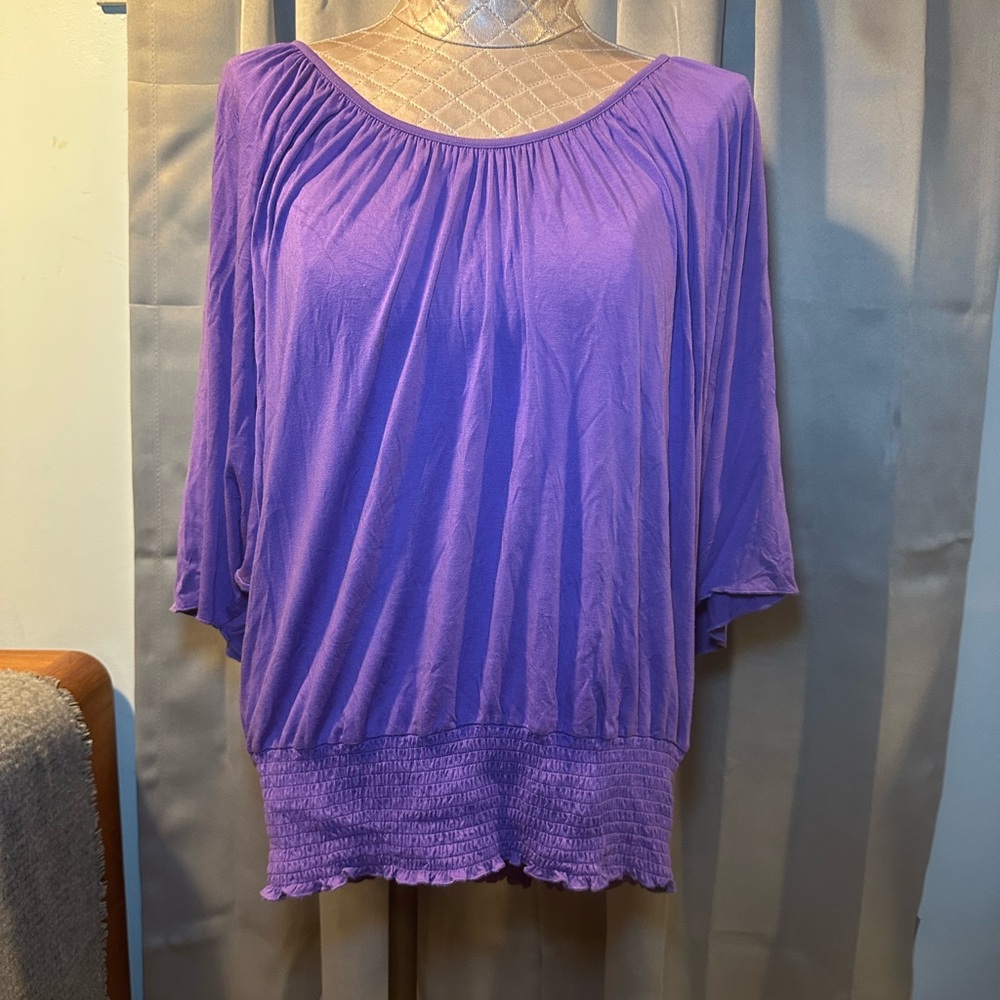 cable & gauge Purple Scoop Neck Top Size Medium Dolman Sleeve Tie Back